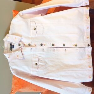 Denim&Co Light Pink Jean Jacket with Floral Accents
